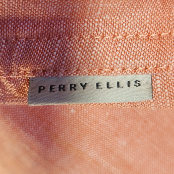 Perry Ellis Shirt Mens Linen Peach Short Sleeve Collared Button Cool XL - Picture 5 of 10